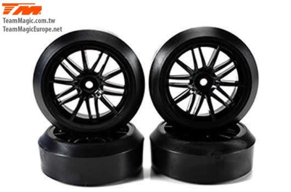 K Factory Tires - 1/10 Drift - mounted - 15-Spoke wheels - 12mm Hex - Soft (4 pcs)