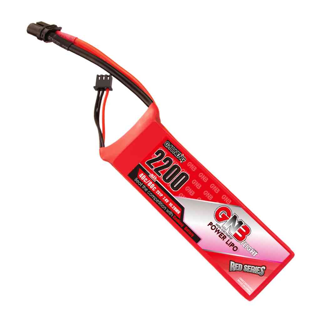 GNB GAONENG LiPo Battery 2200MAH 2S1P White Balance 7.4V 40C PLUS cabled with Red T-PLUG