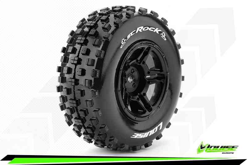 Louise RC-SC-ROCK-1-10 Short Course Tire Set-Mounted-Soft-Black Wheels-Hex 12mm-SLASH 2WD Rear-SLASH 4X4 F/R