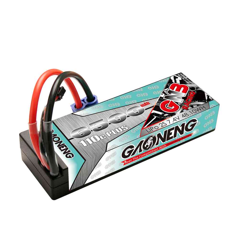 GNB GAONENG LiPo Battery 6500MAH 2S2P Black Balance 7.4V 110C PLUS hardcase cabled with Red T-PLUG